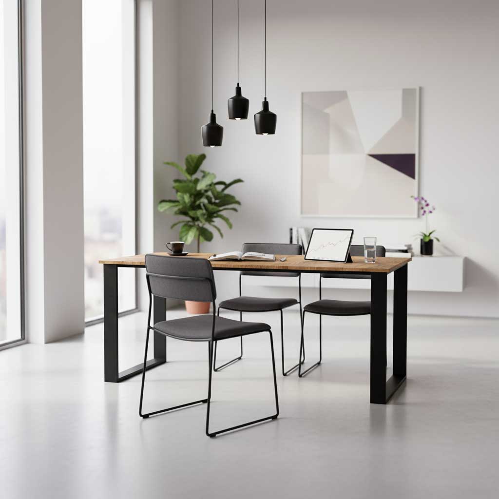 Tischkufen-Set-aus-Profil-80mmx20mm-mit-Motageplatten-und-Stellfüßen | Metallwarenfabrik