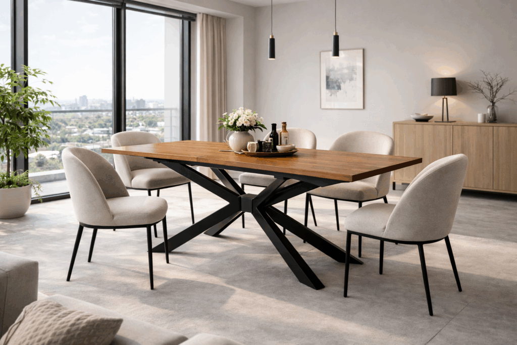 Ausziehbares Tischgestell 4V aus Metall mit Verstärkungsrahmen für Massivholzplatten