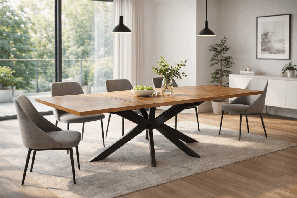 Ausziehbares Tischgestell 4V aus Metall mit Verstärkungsrahmen für Massivholzplatten