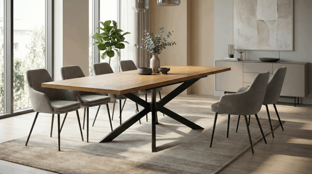 Ausziehbares Tischgestell 4V aus Metall mit Verstärkungsrahmen für Massivholzplatten