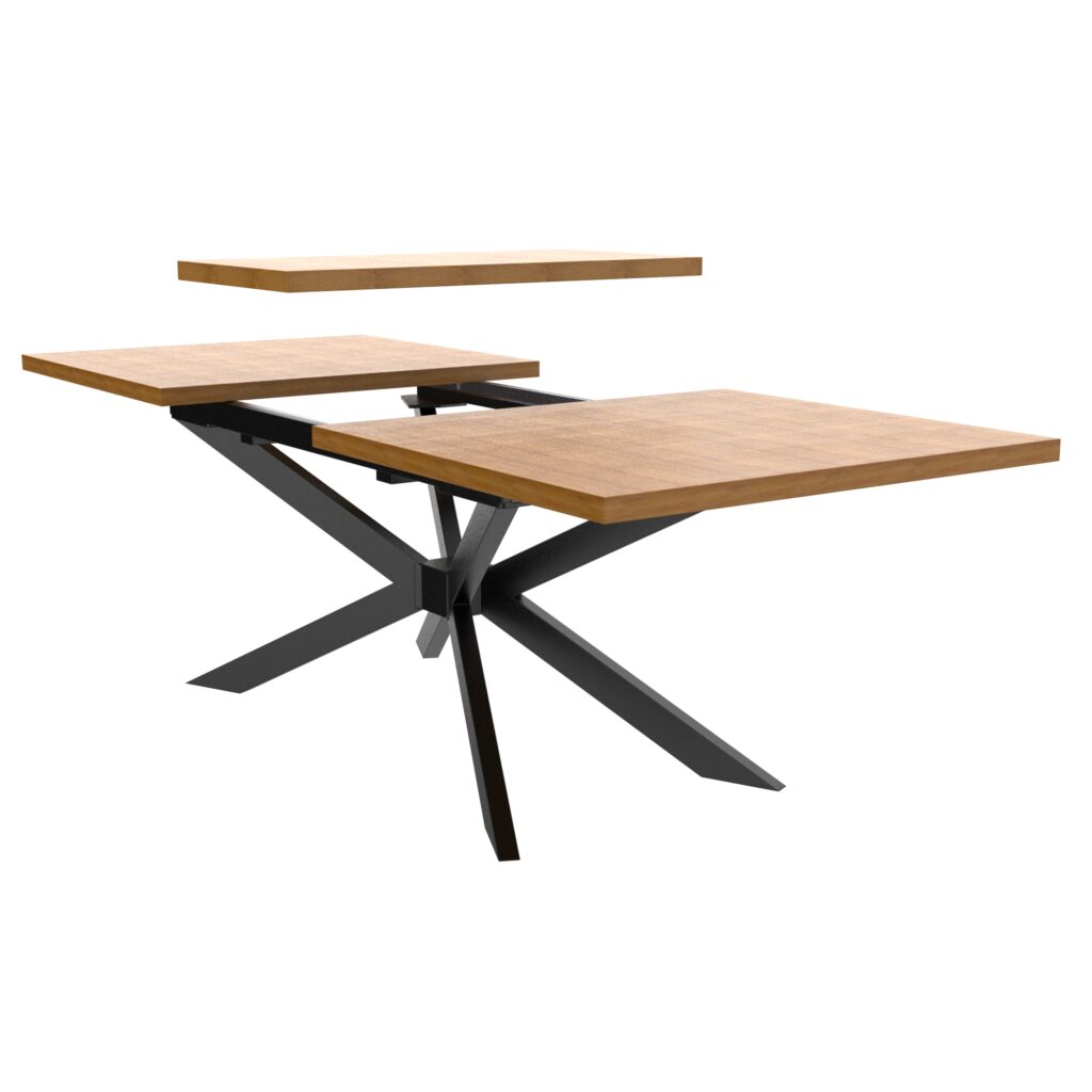 Ausziehbares Tischgestell 4V aus Metall mit Verstärkungsrahmen für Massivholzplatten