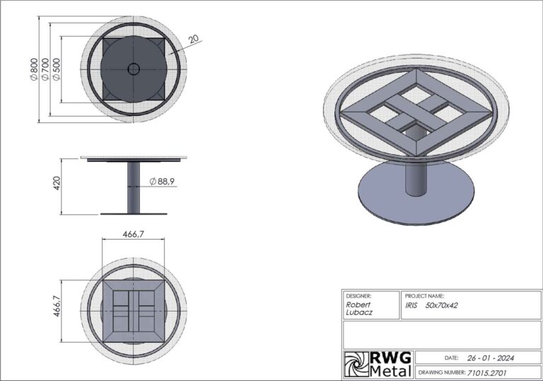 Чертеж на рамка за маса IRIS от RWGMETAL 05
