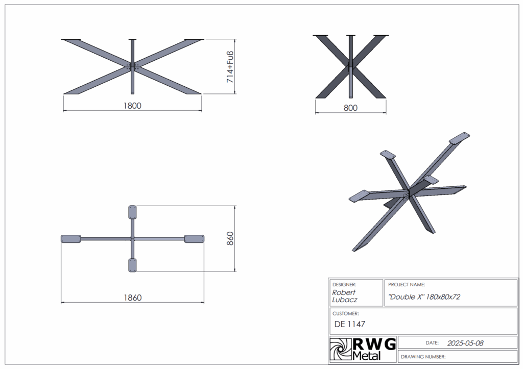 RWGMETAL Double X Premium Здрава рамка за маса 80x40 мм профил за масивна дървесина и камък, произведена в ЕС
