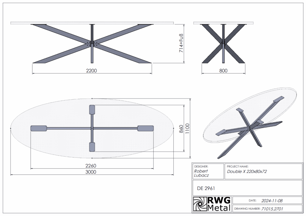RWGMETAL Double X Premium Здрава рамка за маса 80x40 мм профил за масивна дървесина и камък, произведена в ЕС