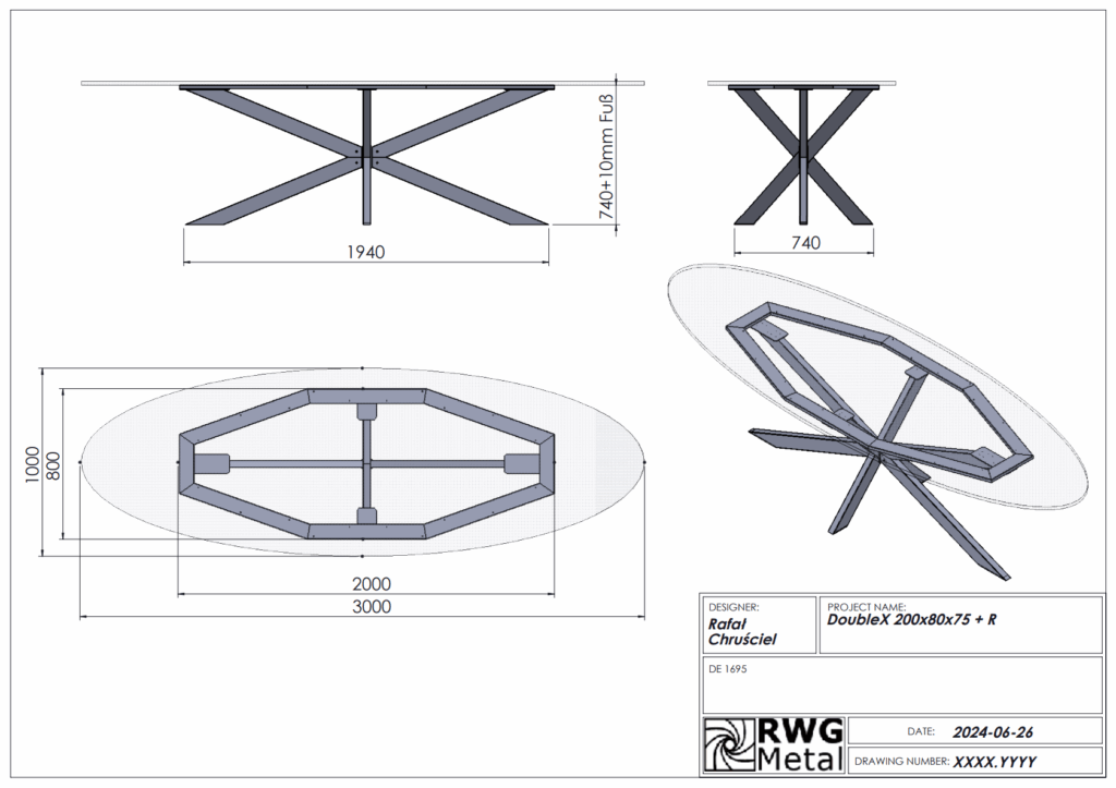 RWGMETAL Double X Premium Здрава рамка за маса 80x40 мм профил за масивна дървесина и камък, произведена в ЕС
