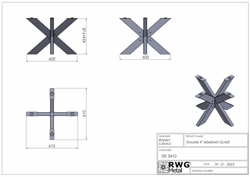 RWGMETAL Double X Premium Здрава рамка за маса 80x40 мм профил за масивна дървесина и камък, произведена в ЕС