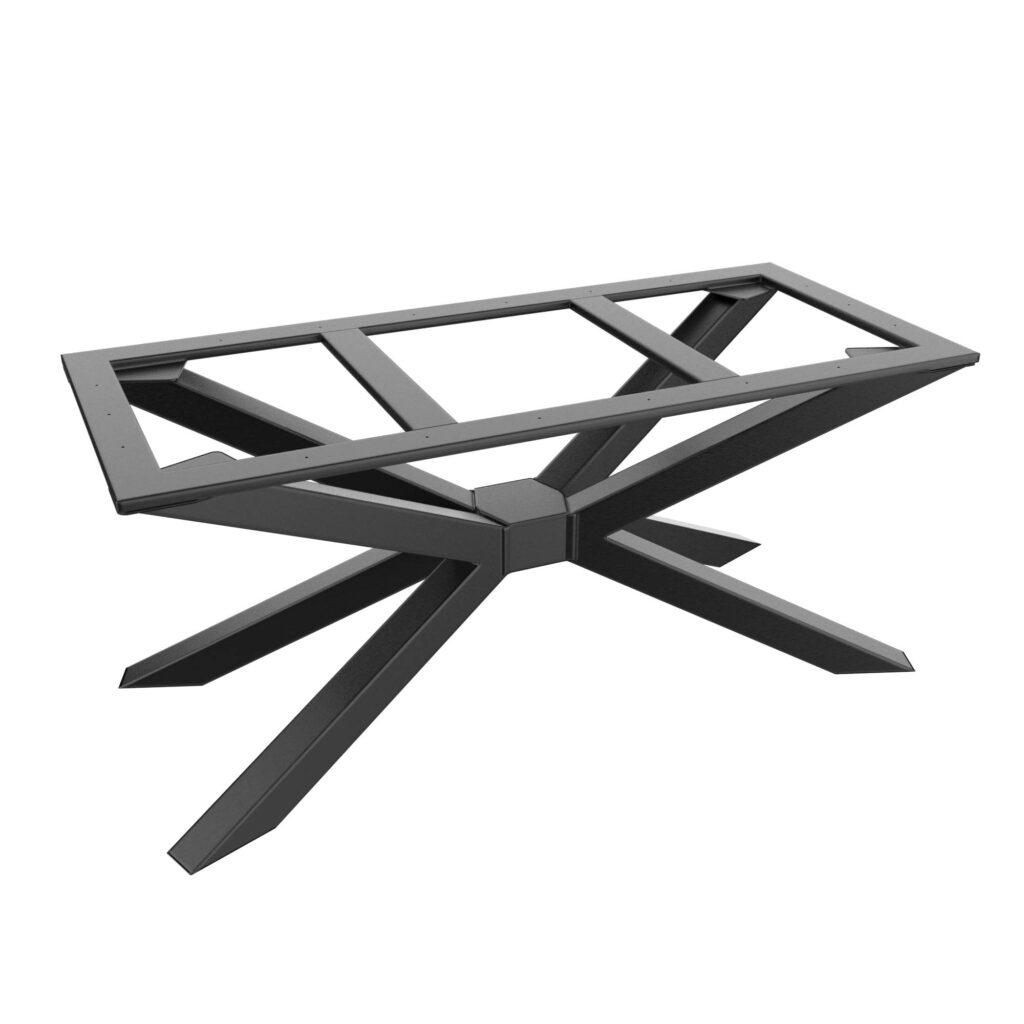 Close-up of gray steel beams in a crisscross lattice against a white background.